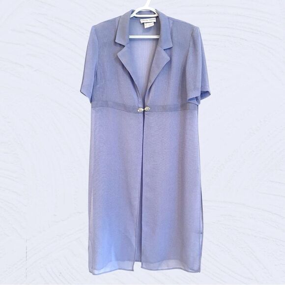 Vintage 90s periwinkle sheer midi open short sleeve blazer - Picture 1 of 8